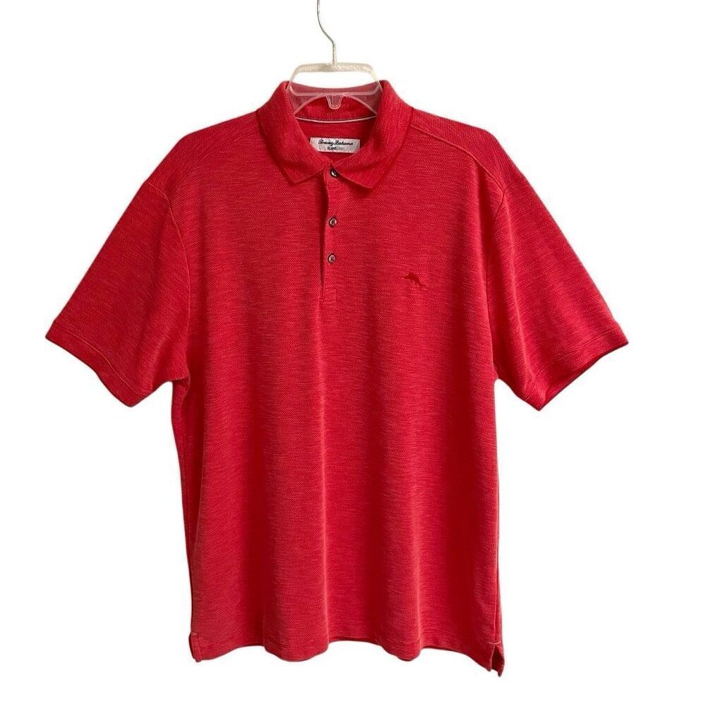 Tommy Bahama Island Zone Polo Shirt Men’s L Coral Red Short Sleeve